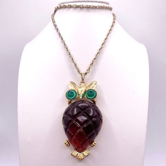 Corocraftmam Jelly Belly Owl Pendant Brooch Unsigned - Picture 1 of 6